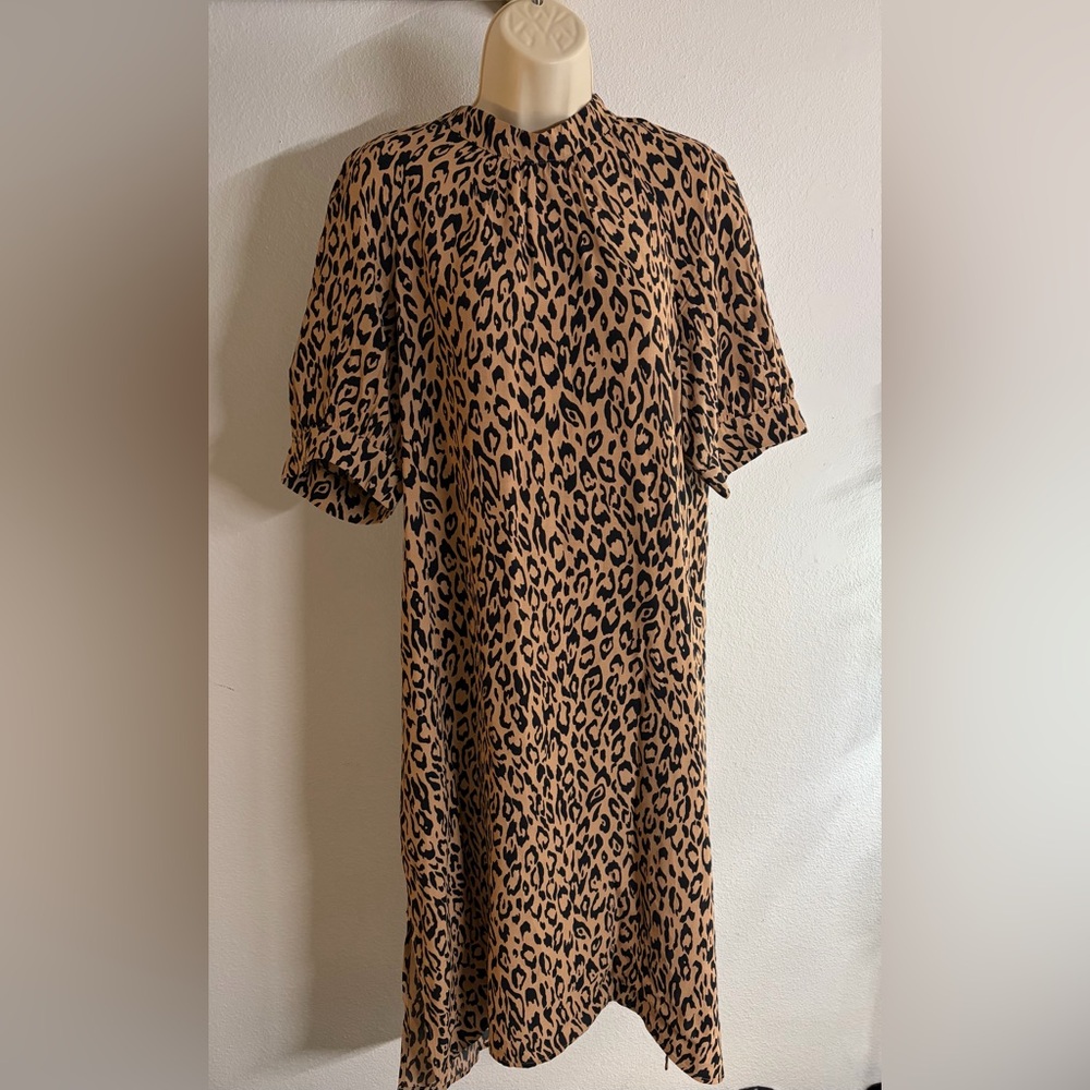 Anthropologie Mackenzie Leopard Print Mock Neck Shift Dress M